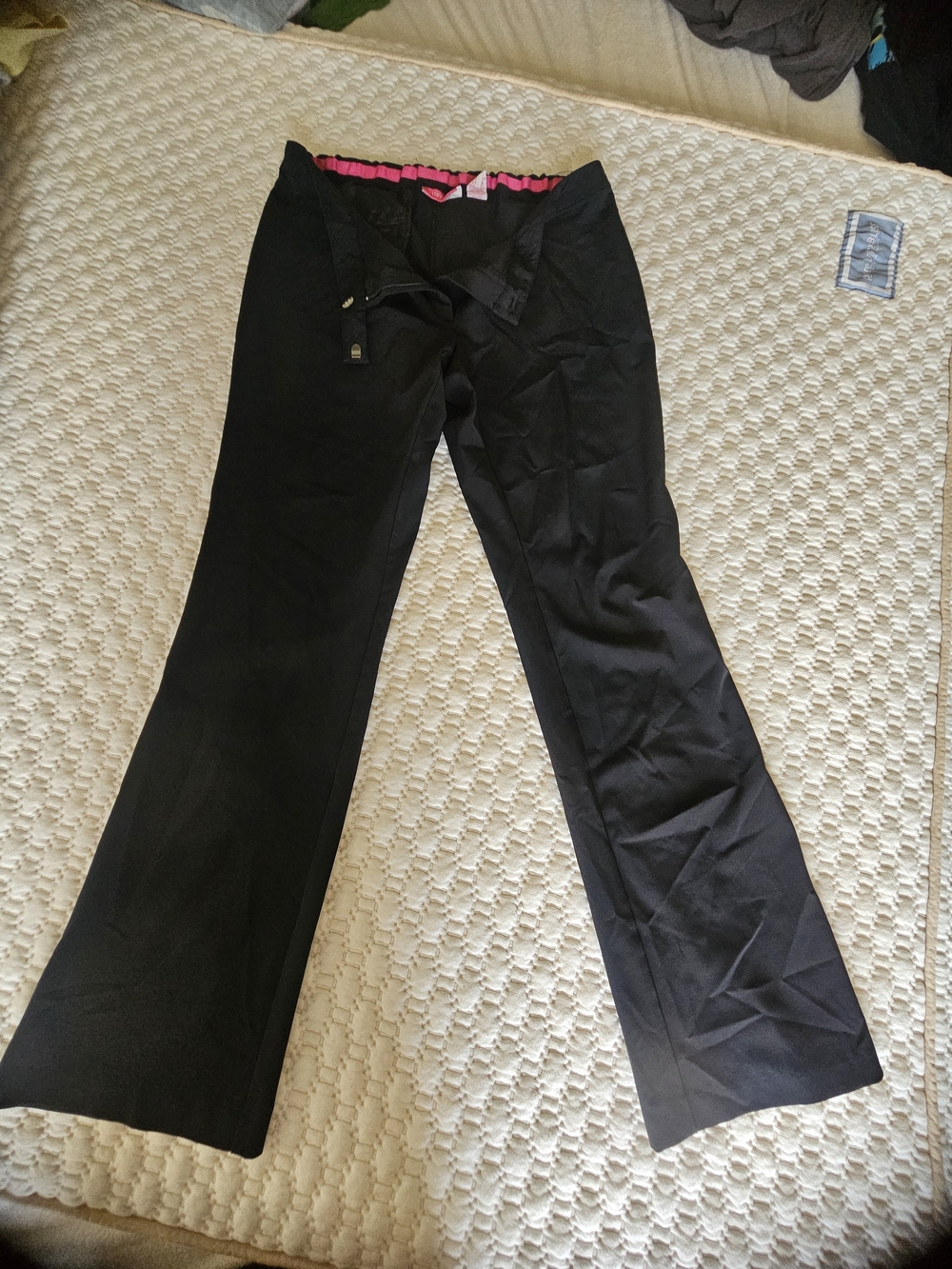 Liz Lange Black Straight Leg Maternity Pants with Pink Waistband